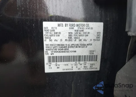 2013 Ford Explorer Xlt from USA, damaged, VIN 1FM5K8D84DGC13198